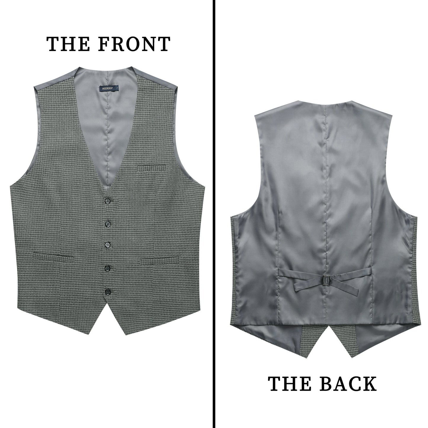 Hisdern Men's Grey Plaid Wedding Vest For Skinny Guys
