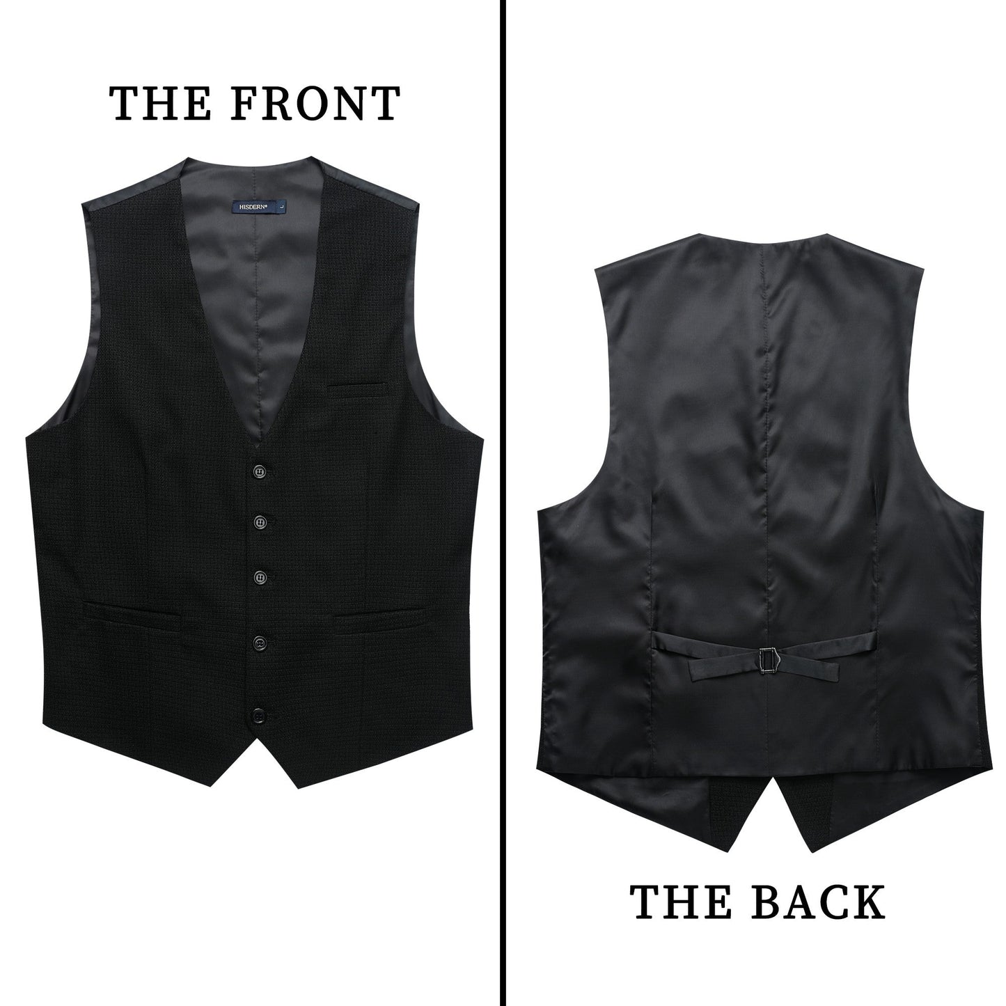 Hisdern Men's Black Plaid Wedding Vest For Skinny Guys