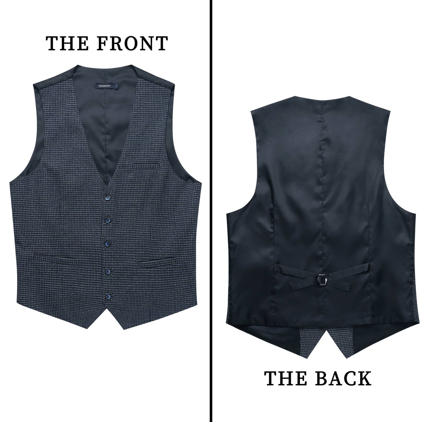 Hisdern Men's Navy Blue Plaid Wedding Vest For Skinny Guys