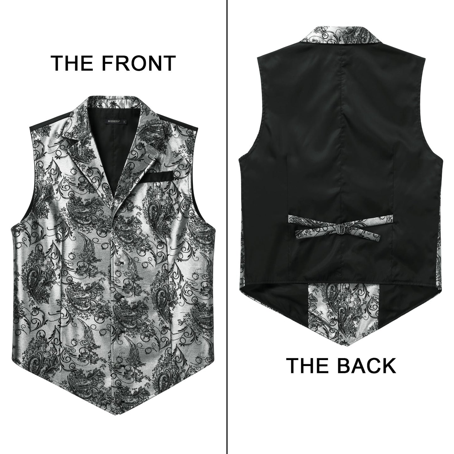 Hisdern Gothic Men's Formal Vest Silver Black Lapel Party Coat