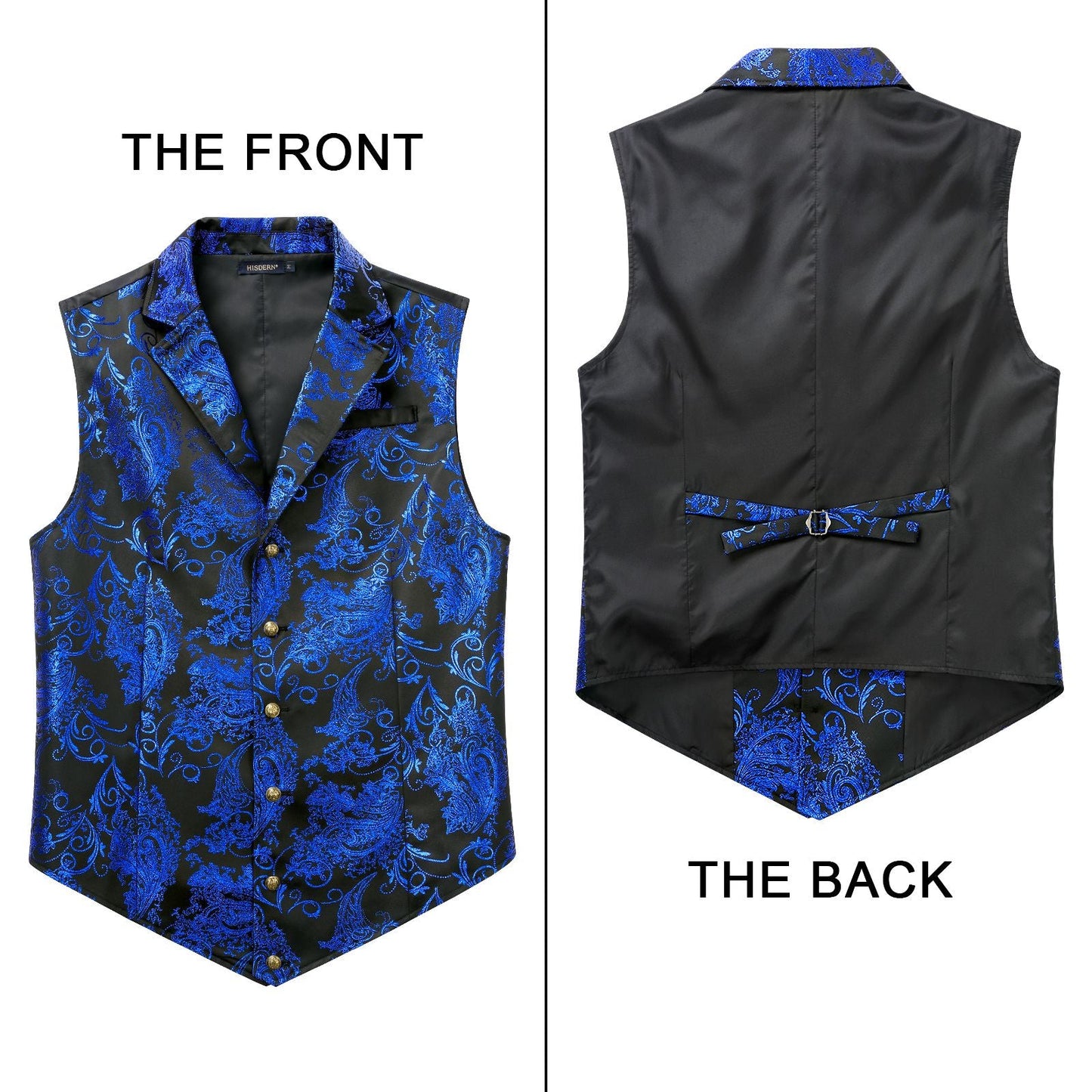 Hisdern Gothic Men's Formal Vest Black Blue Lapel Party Coat