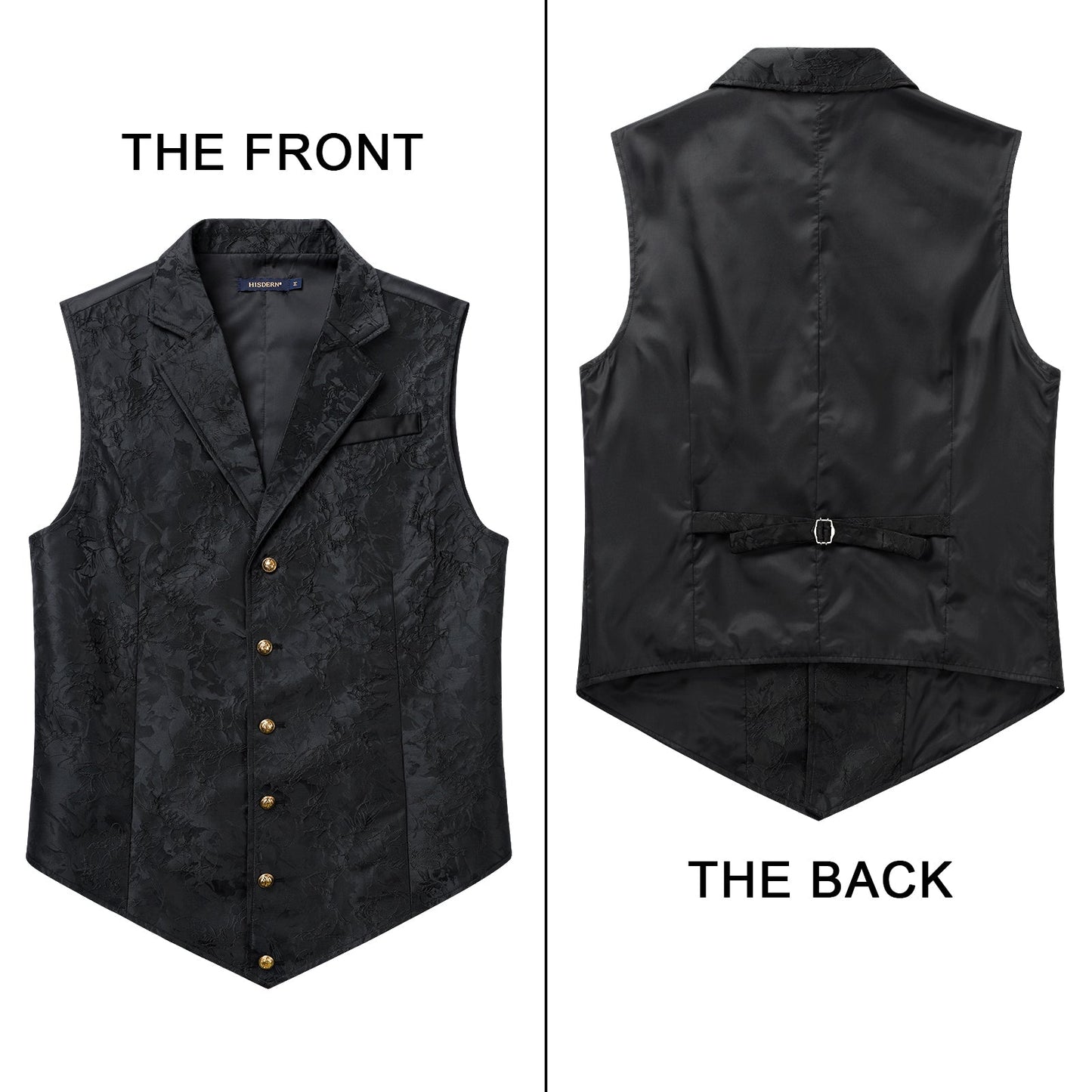 Hisdern Gothic Men's Formal Vest Black Lapel Party Coat