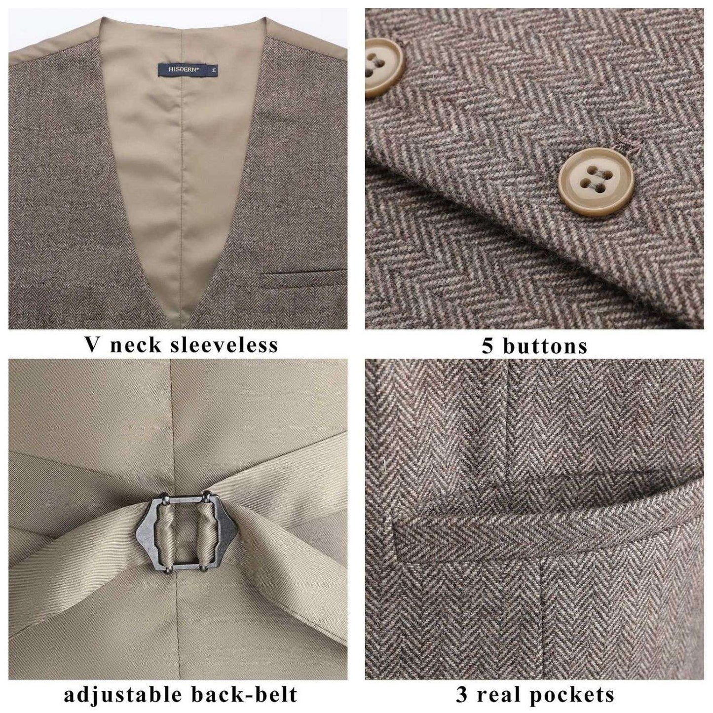 Hisdern Men's Brown Wedding Vest For Skinny Guys