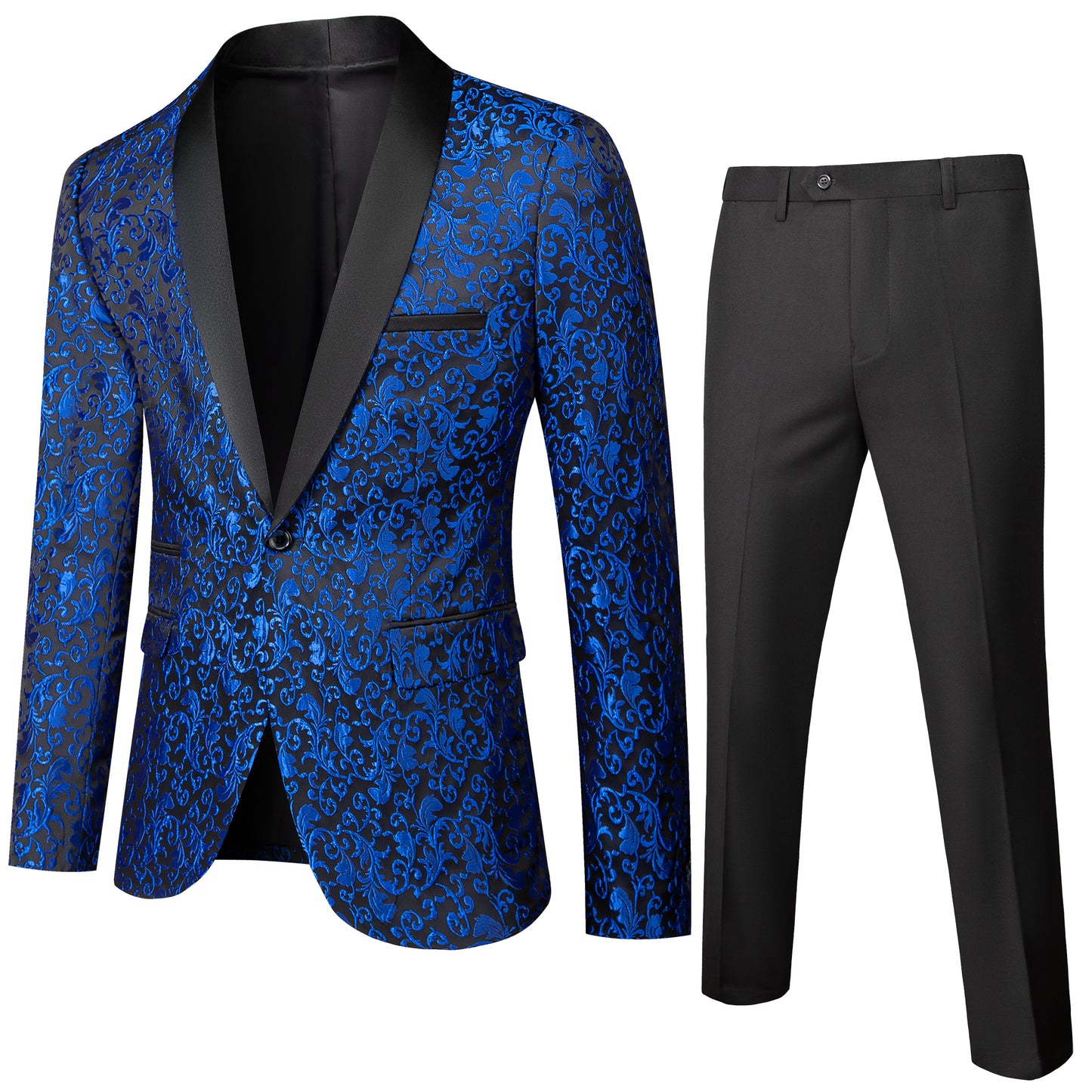 Men's 2 Piece Suits Jacquard Tuxedo Royal Blue Color