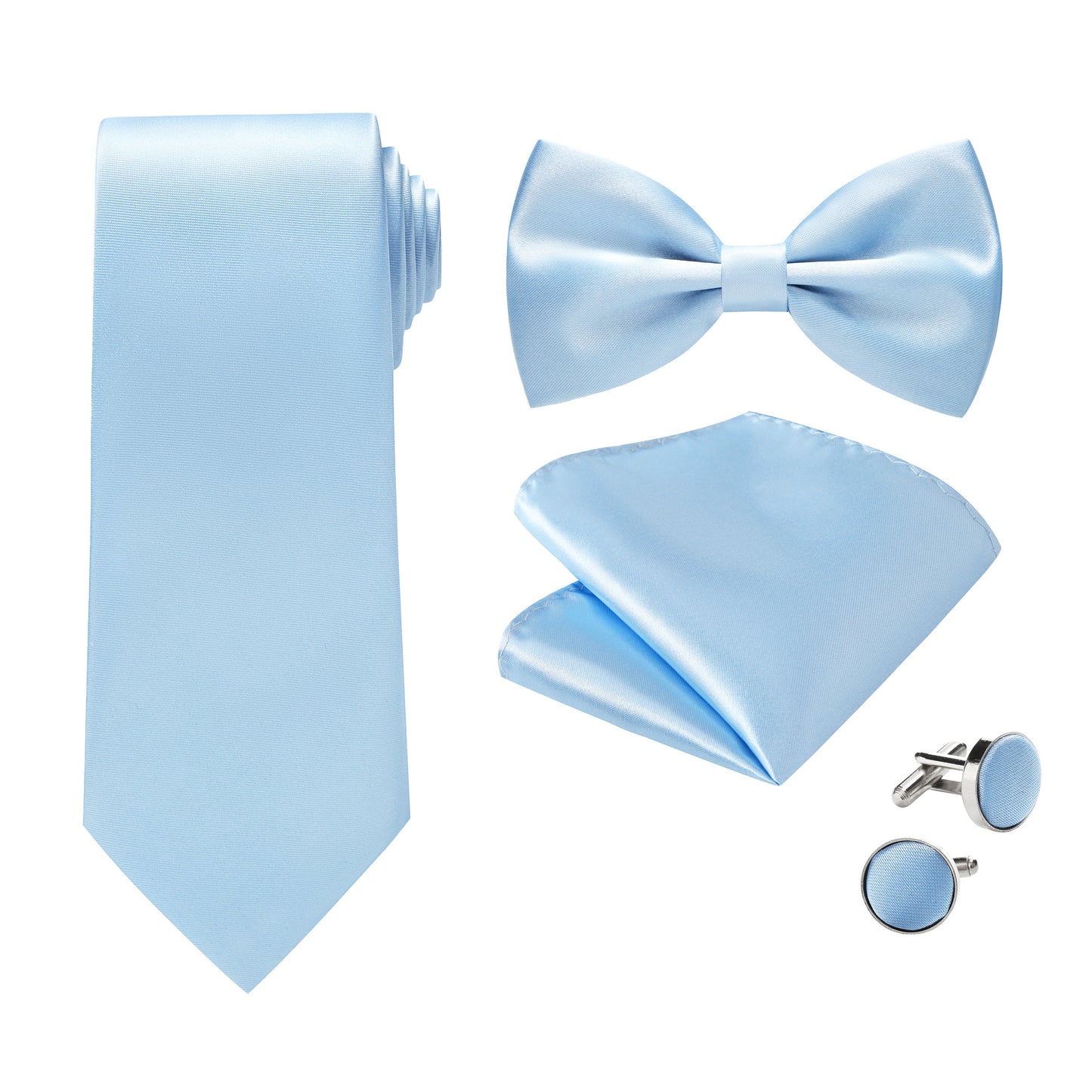 White Bowtie Neck Tie Pocekt Square Cufflinks Set