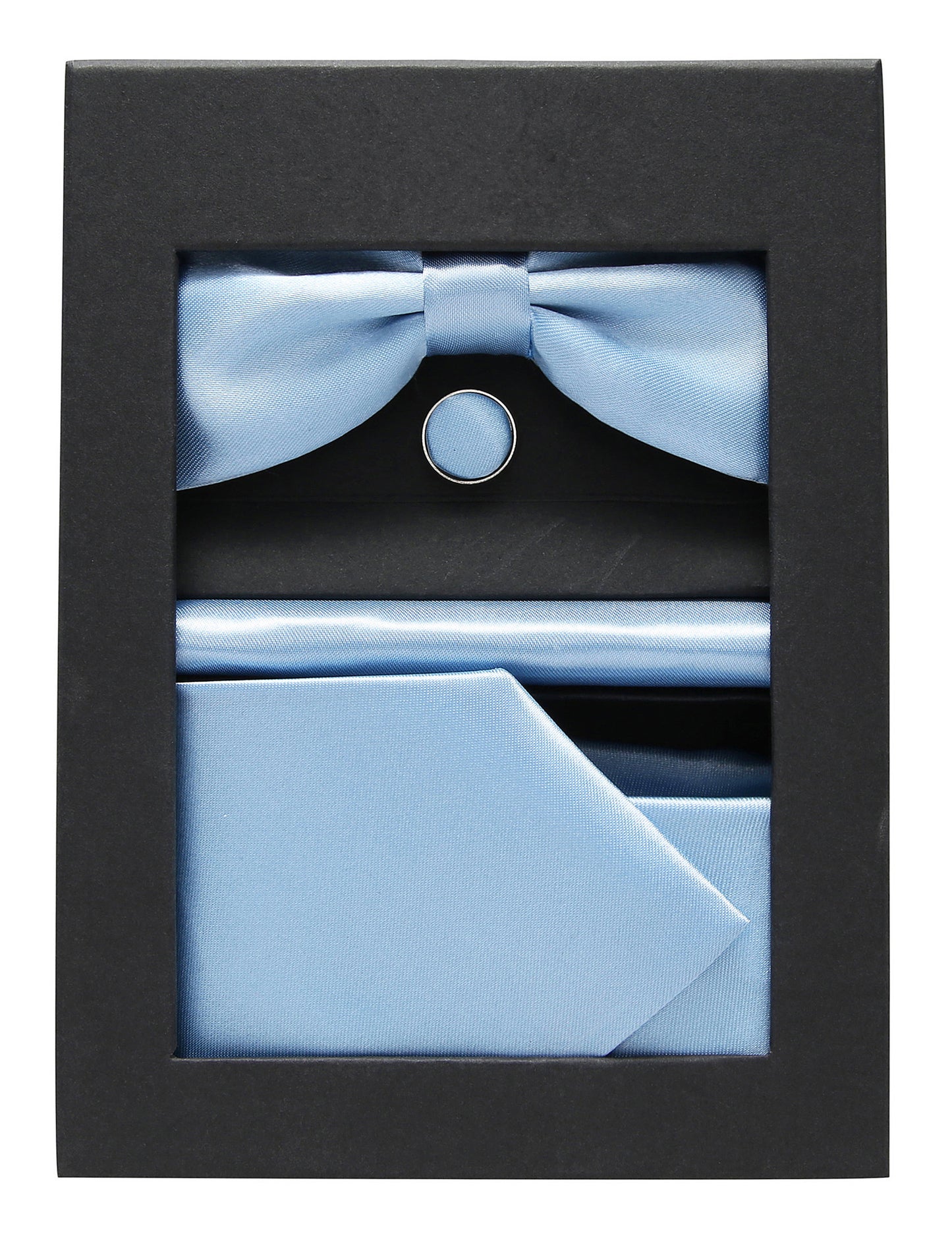 Light Blue Bowtie Neck Tie Pocekt Square Cufflinks Set