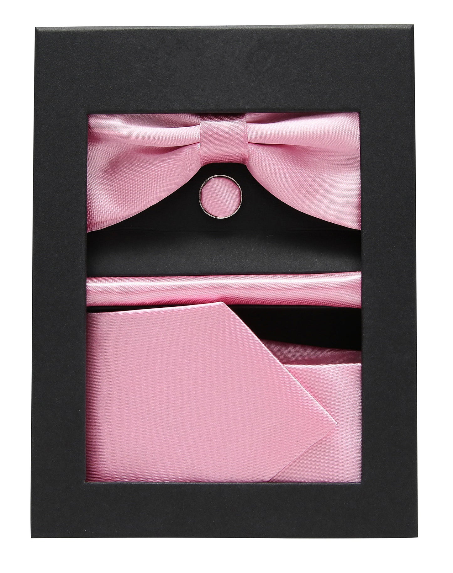 Pink Bow Tie Neck Tie Pocekt Square Cufflinks Set