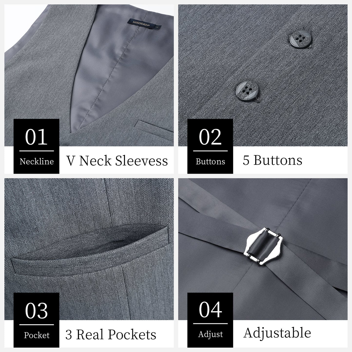 Hisdern Men's Grey Satin Suit Vest Formal Wear