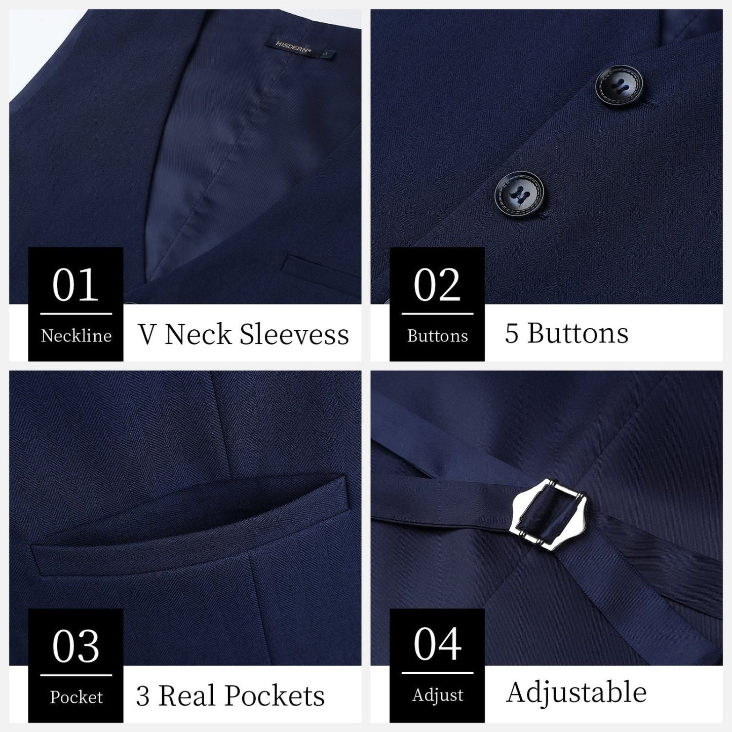 Hisdern Men's Navy Blue Satin Suit Vest Formal Wear