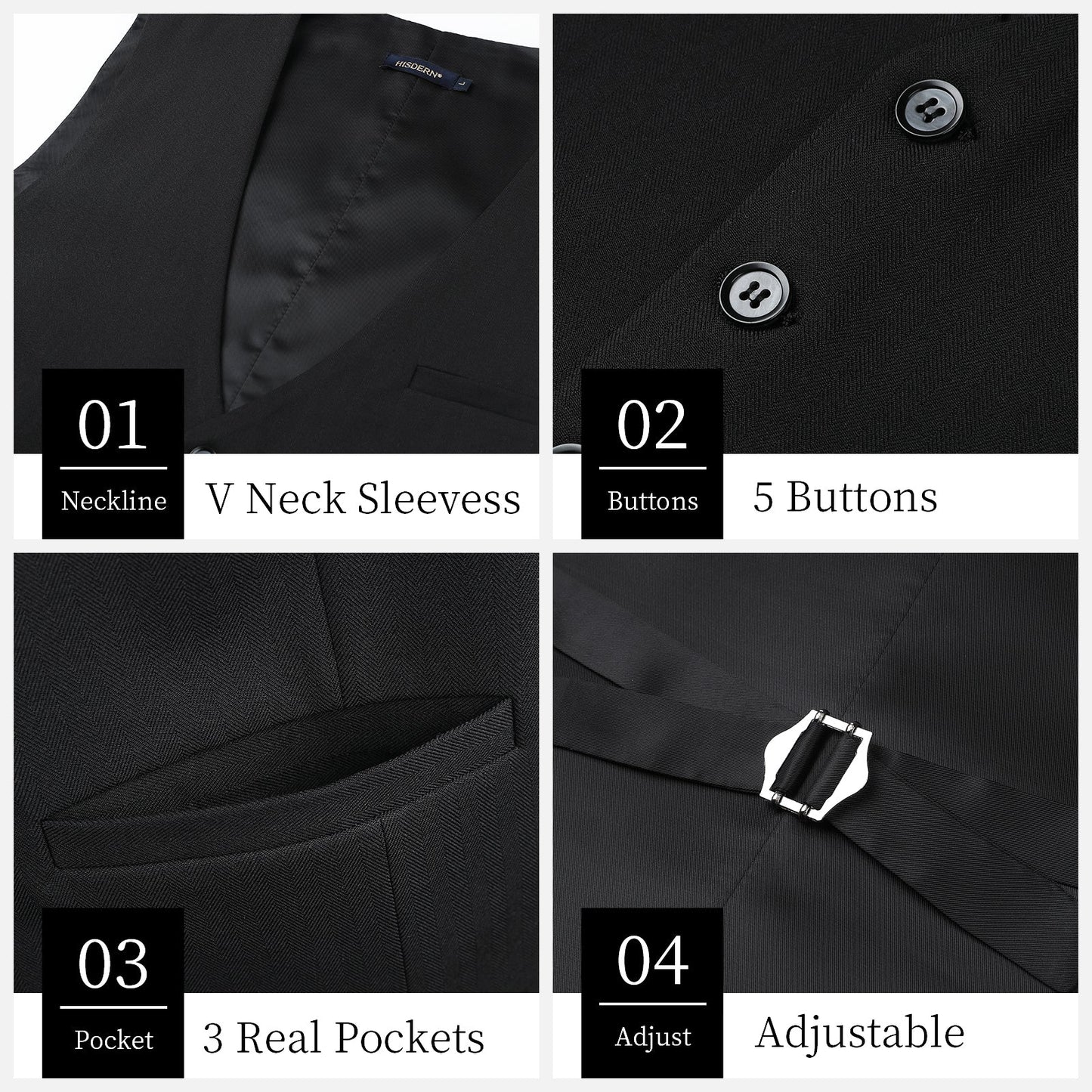 Hisdern Men's Black Satin Suit Vest Formal Wear