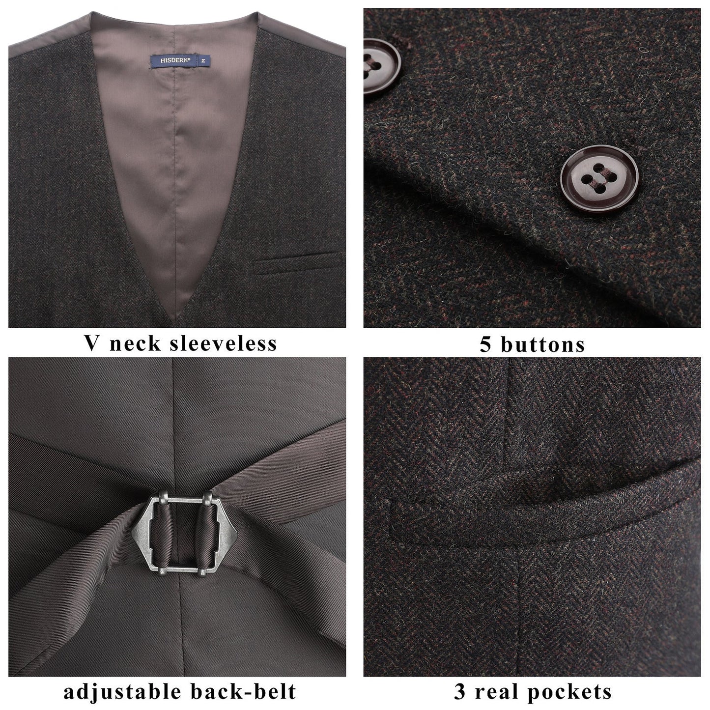 Hisdern Men's Dark Brown Satin Suit Vest Formal Wear