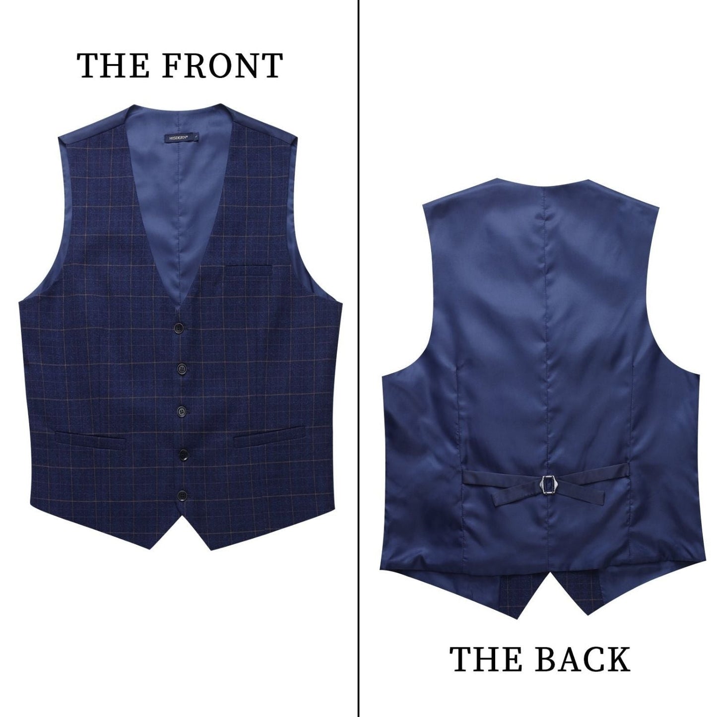 Hisdern Men's Blue Plaid Slim Suit Vest Formal Wear