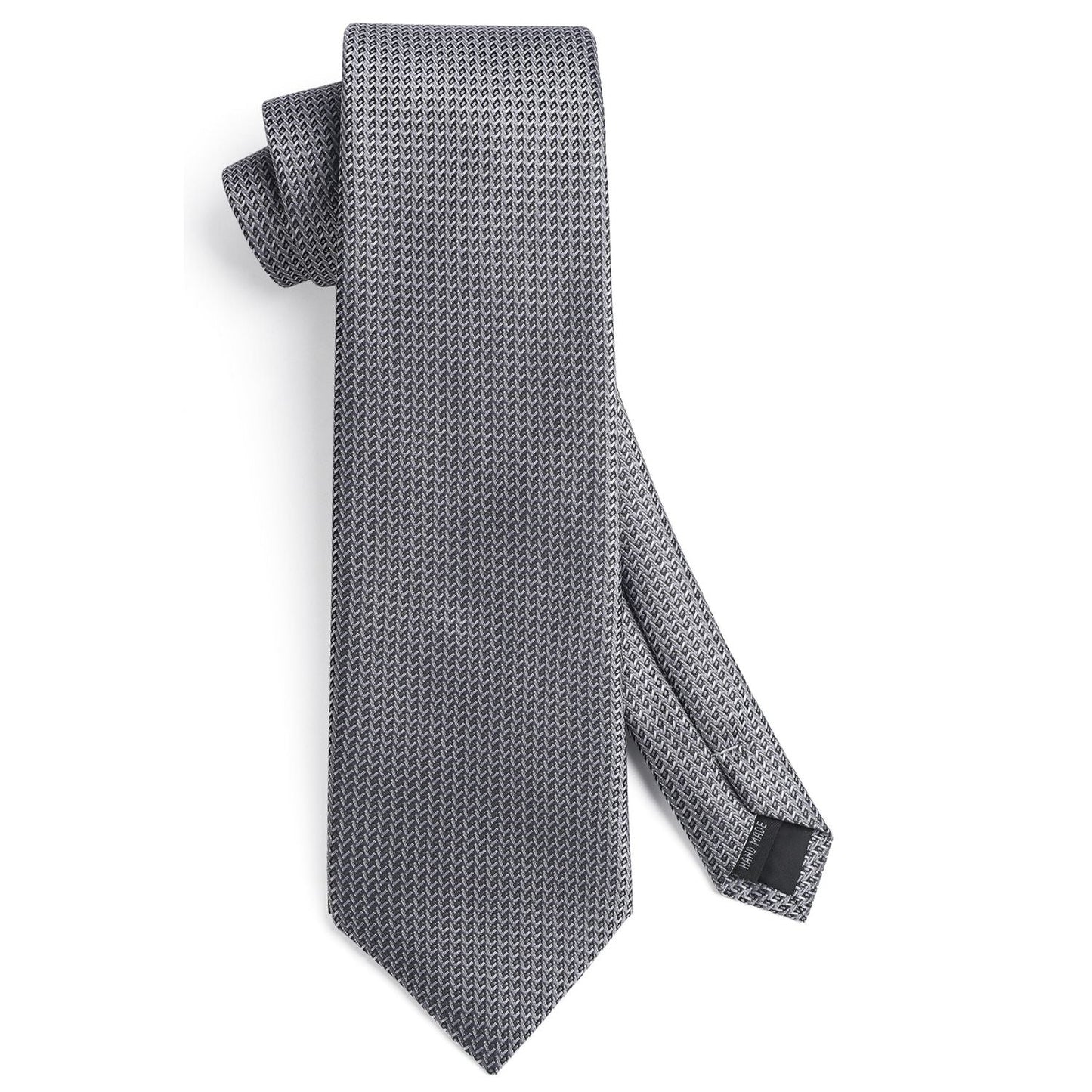 Hisdern Black Silver Houndstooth Business Tie Set with Cufflinks