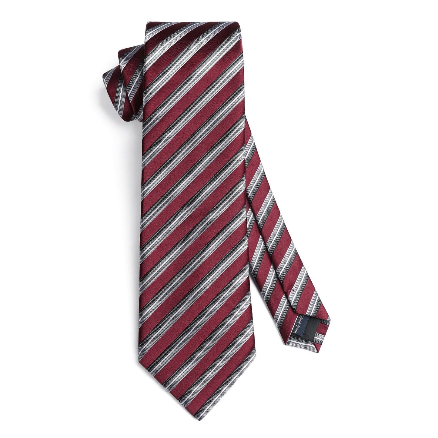 Hisdern Burgundy Striped Wedding Accessories Set with Cufflinks