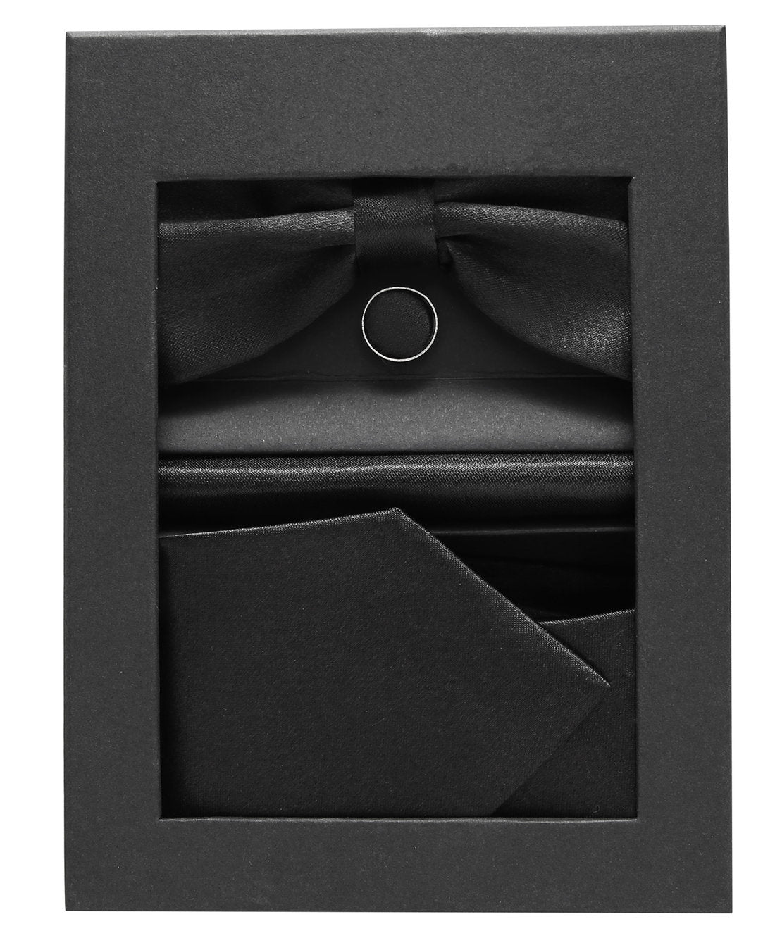 Black Bowtie Neck Tie Pocekt Square Cufflinks Set