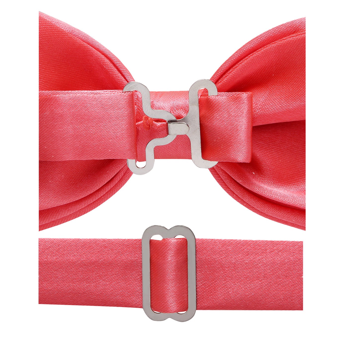 Coral Red Bow Tie Neck Tie Pocekt Square Cufflinks Set