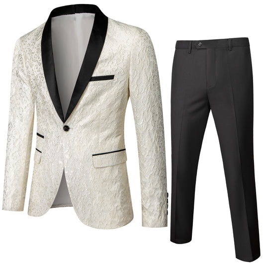 Men's 2 Piece Suits Jacquard Tuxedo White Color