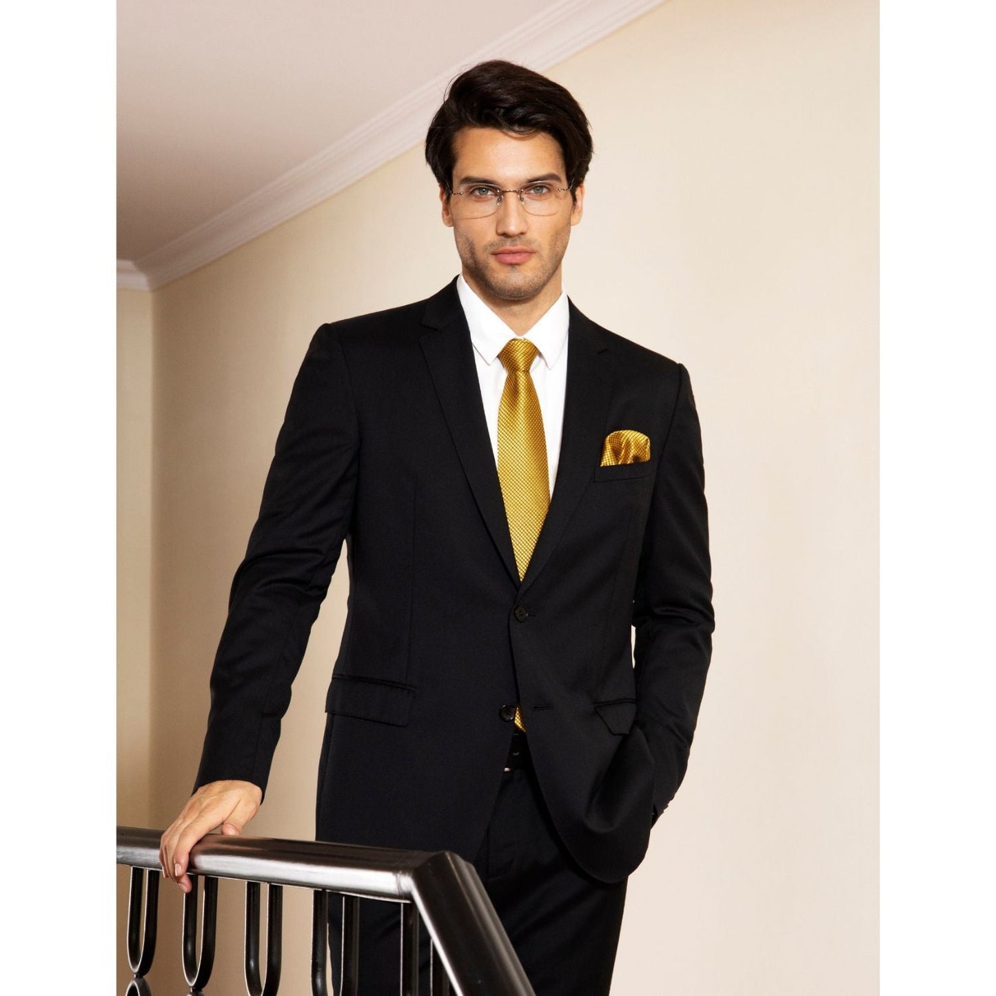 Hisdern Gold Plaid Business Tie Set