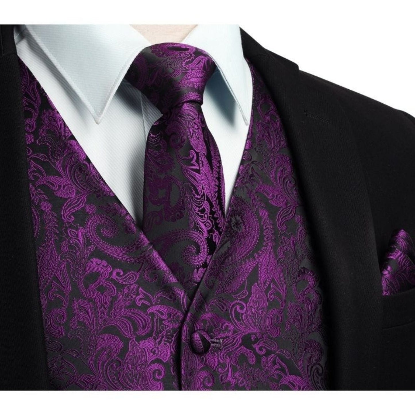 Hisdern Men's Purple Paisley Vest Tie Set For Weddings