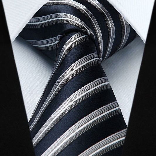Hisdern Navy Blue Striped Business Tie Set