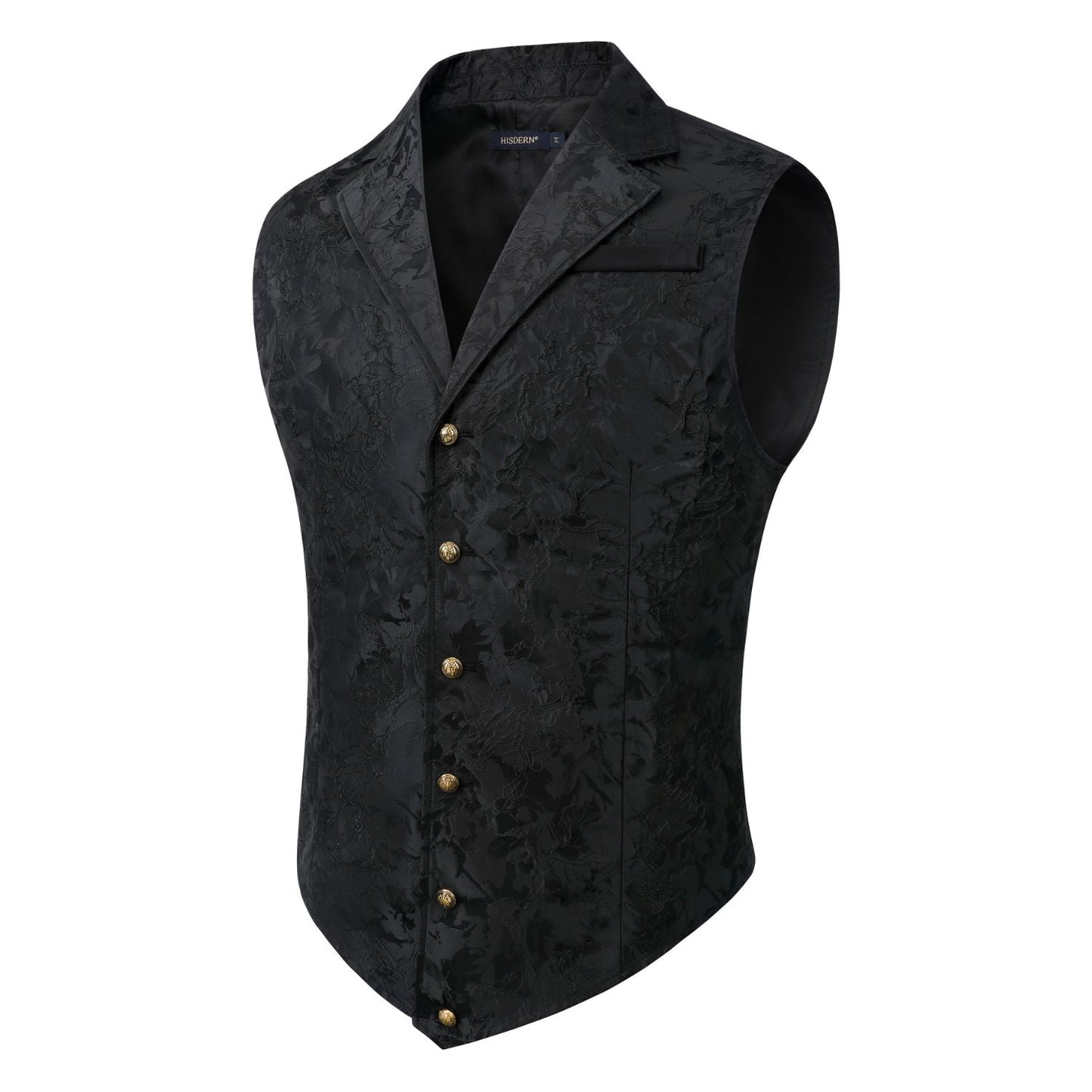 Hisdern Gothic Men's Formal Vest Black Lapel Party Coat