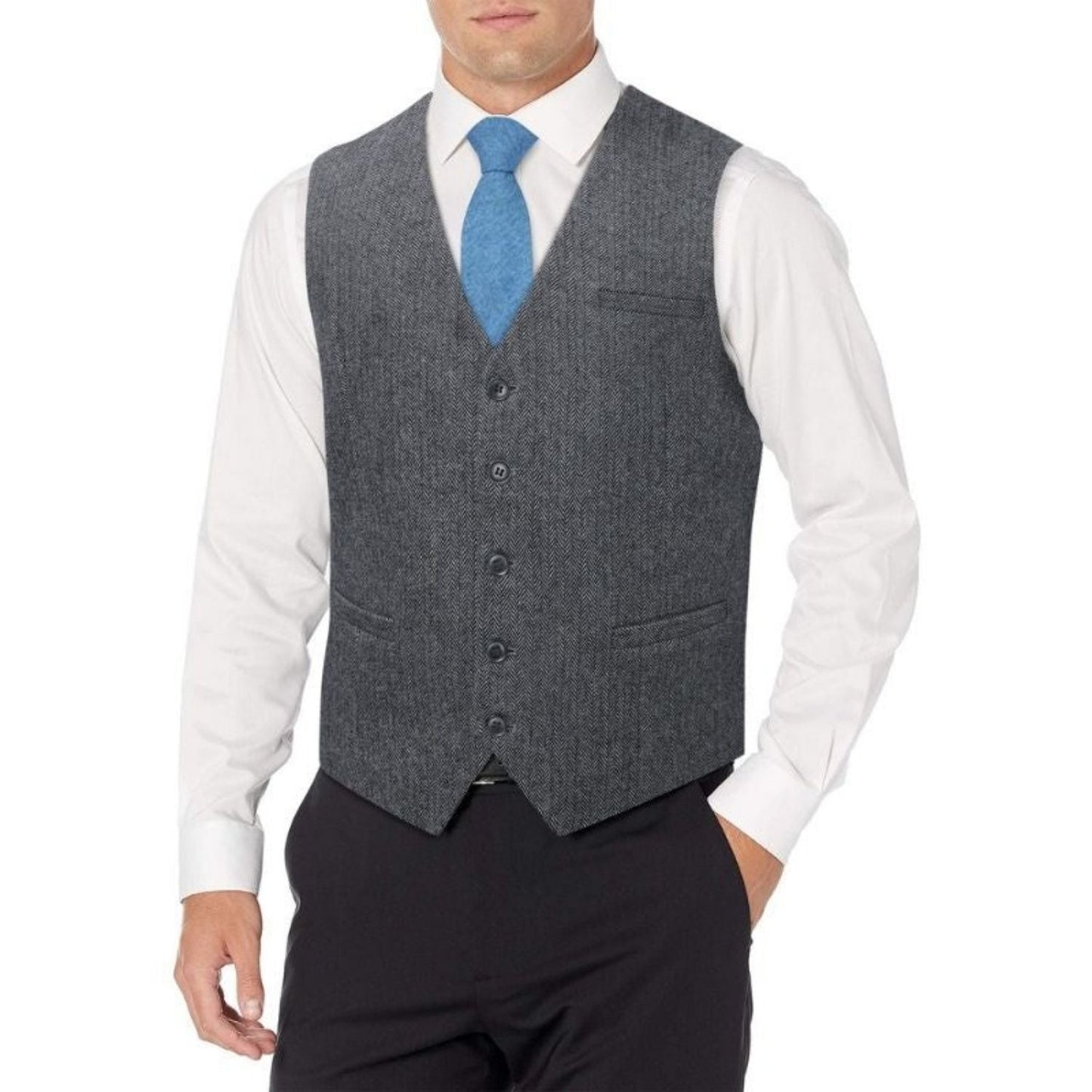 Hisdern Men's Grey Wool Blend Suit Vest Formal Wear