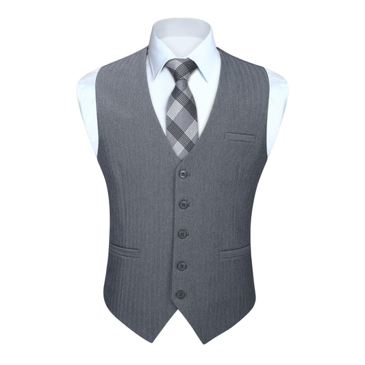 Hisdern Men's Grey Satin Suit Vest Formal Wear