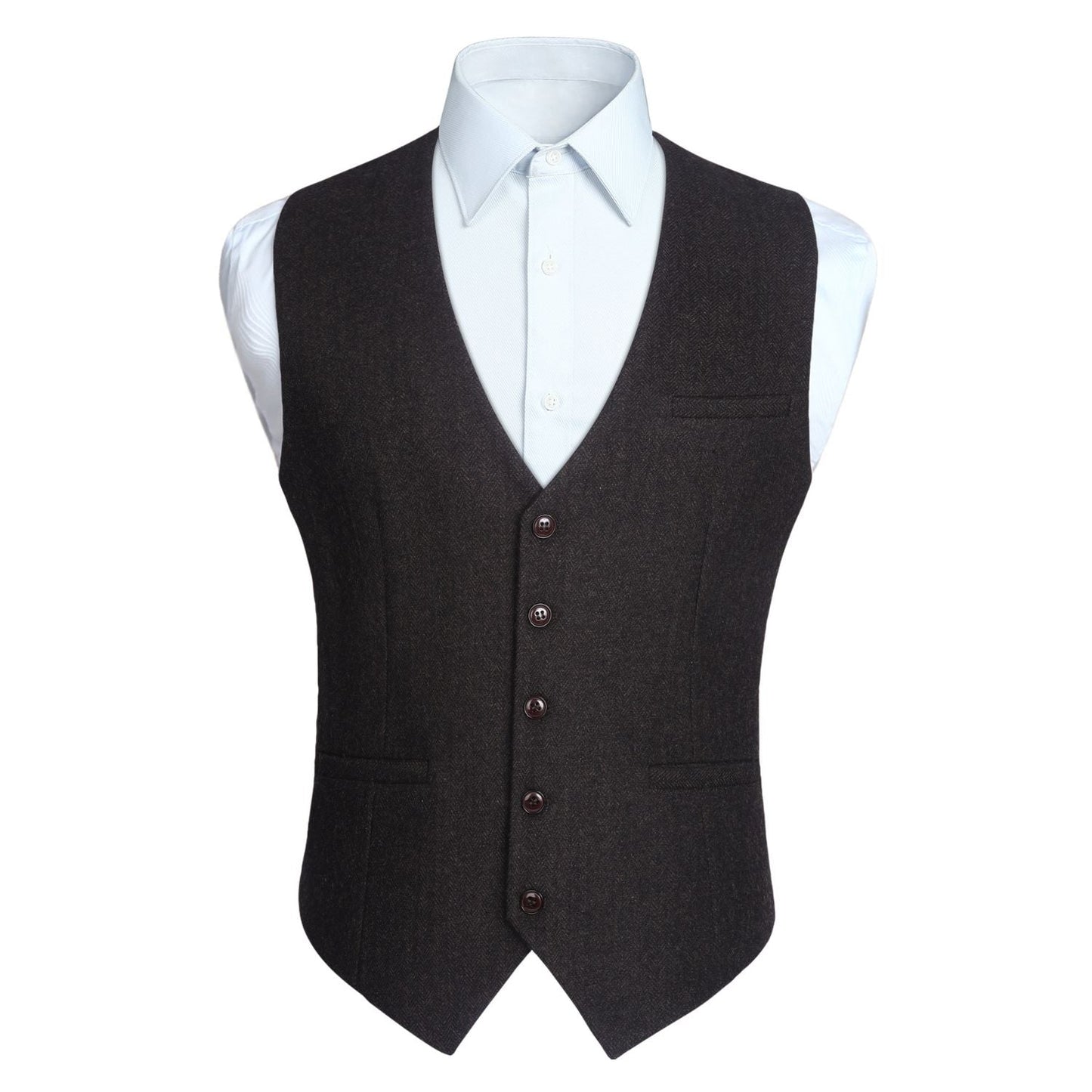 Hisdern Men's Dark Brown Satin Suit Vest Formal Wear