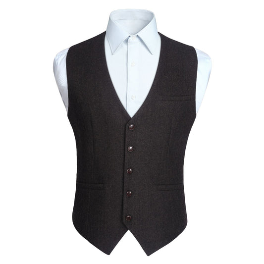 Hisdern Men's Dark Brown Satin Suit Vest Formal Wear