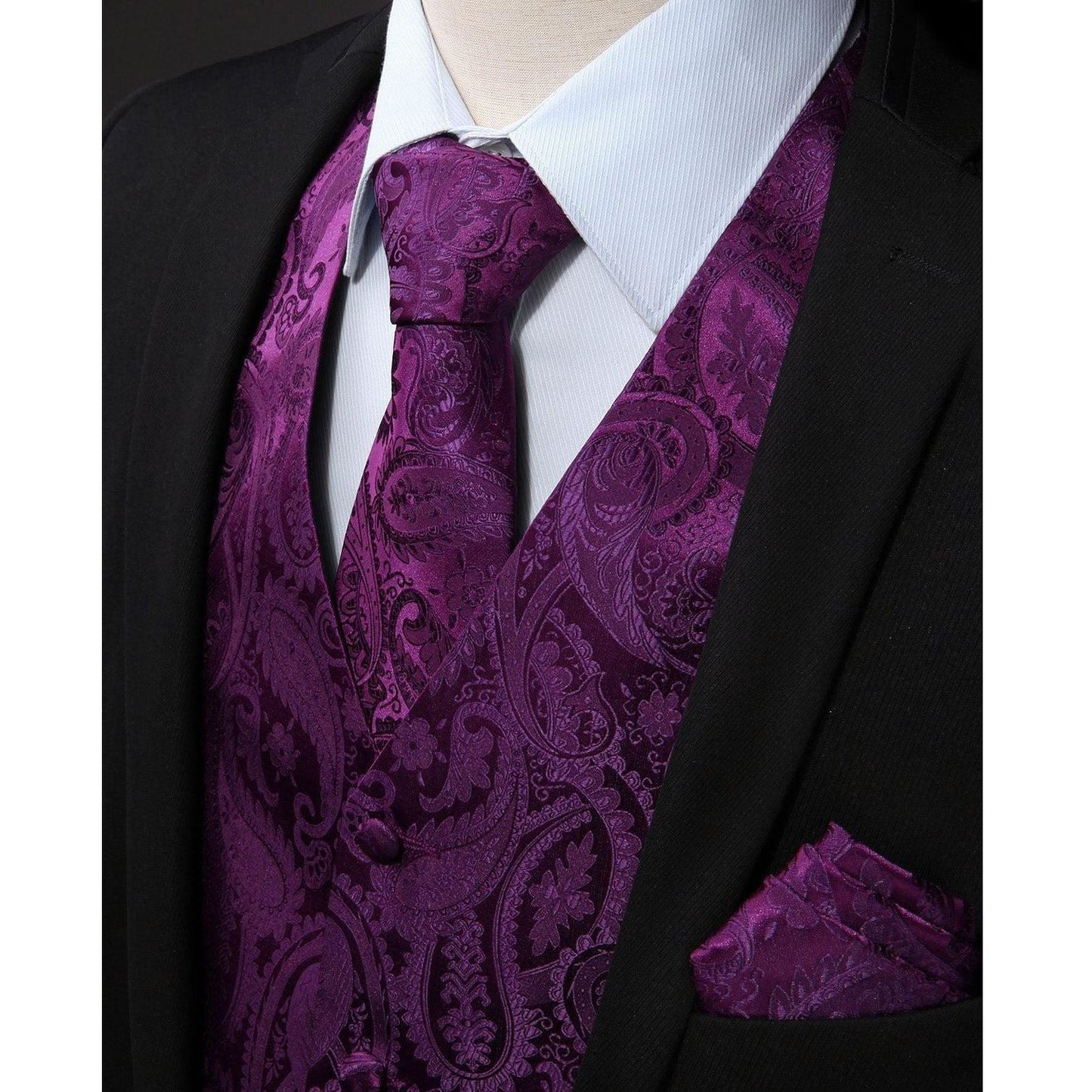 Hisdern Men's Purple Paisley Vest Tie Set For Weddings