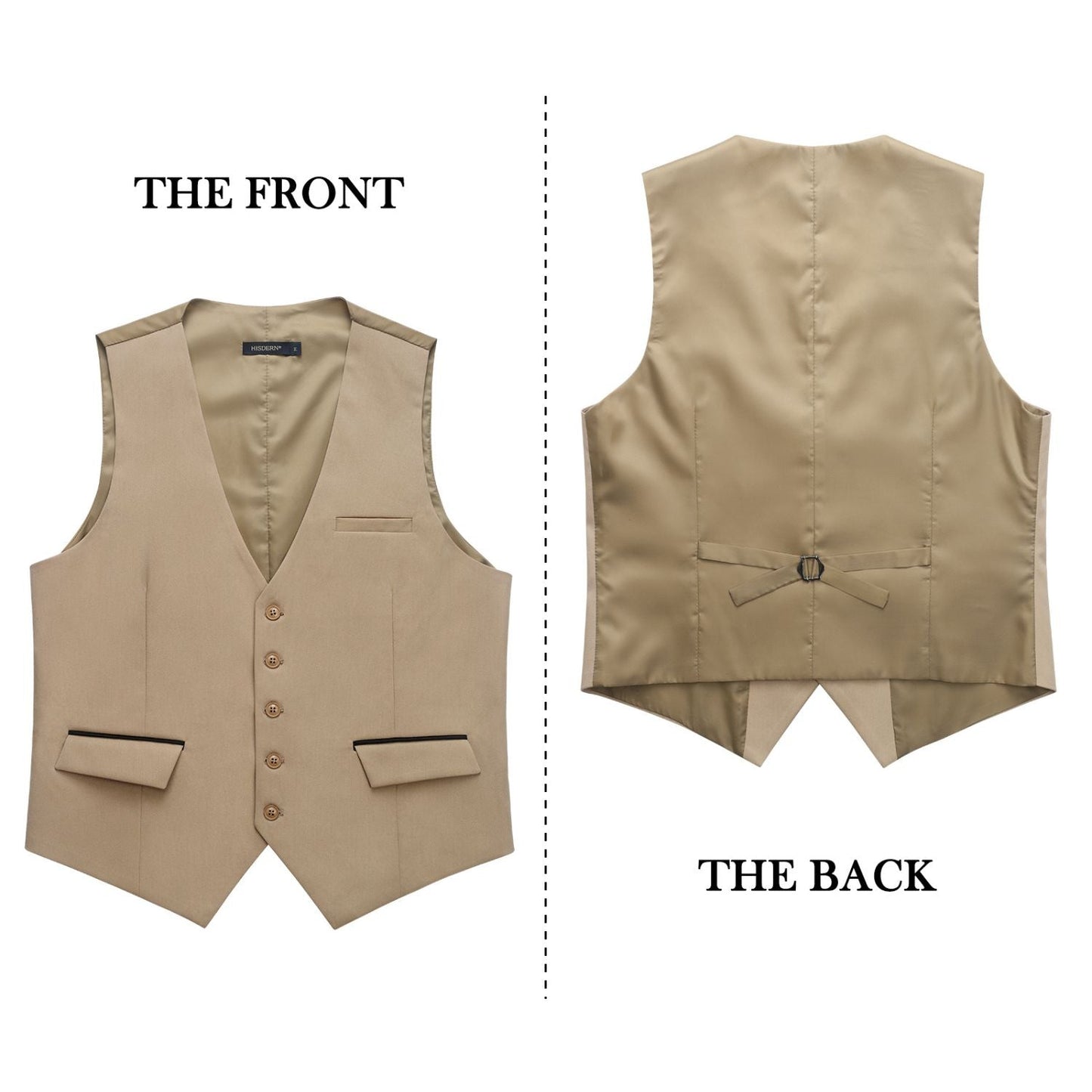 Hisdern Men's Light Khaki Satin Suit Vest Formal Wear