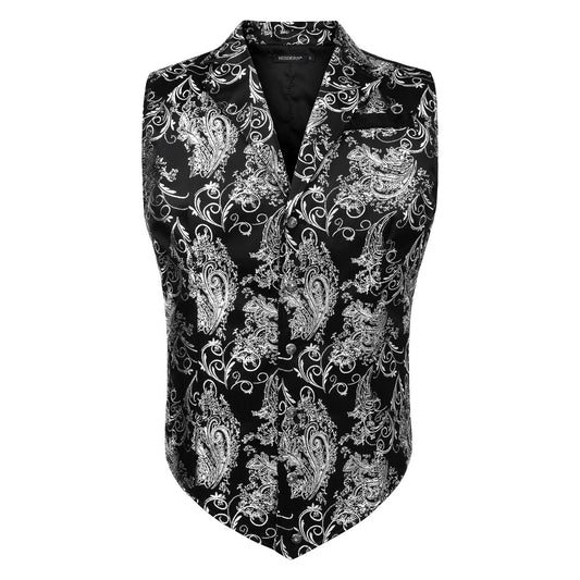 Hisdern Gothic Men's Formal Vest Black Sliver Lapel Party Coat