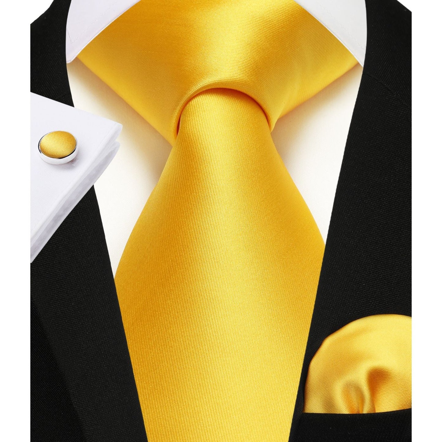 Hisdern Yellow Solid Wedding Accessories Set with Cufflinks