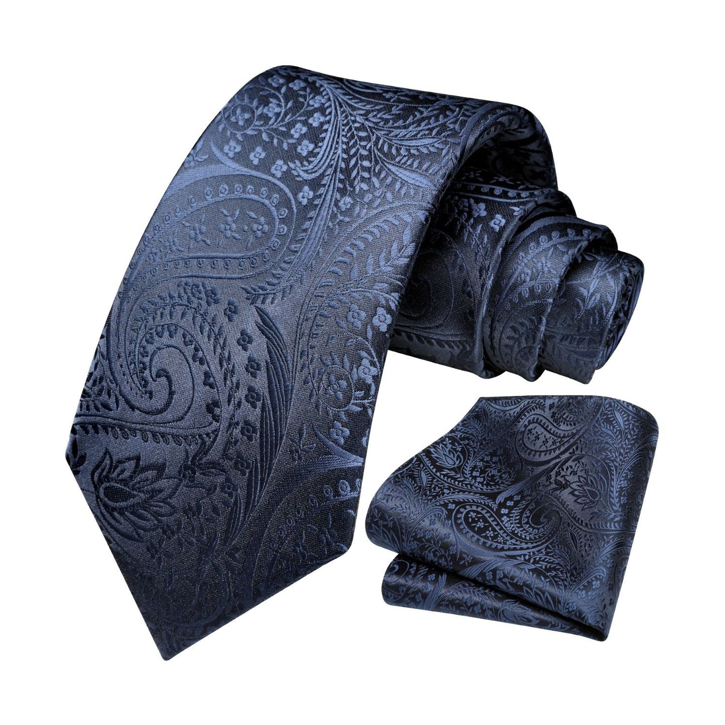 Hisdern Navy Blue Paisley Tie Set For Formal Wear