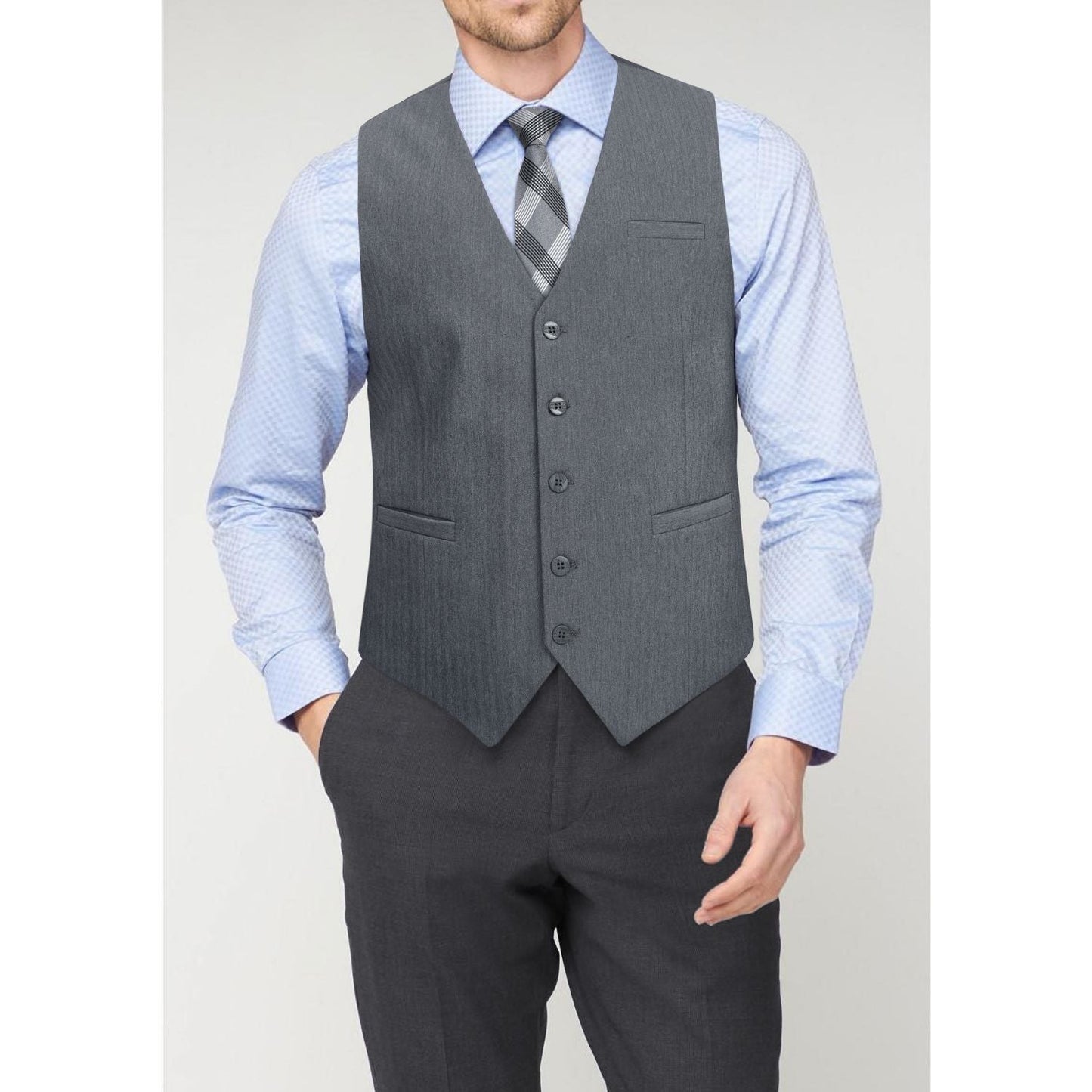 Hisdern Men's Grey Satin Suit Vest Formal Wear