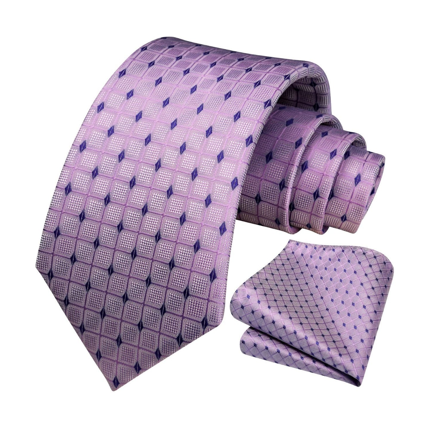 Hisdern Purple Plaid Pocket Square With Matching Tie