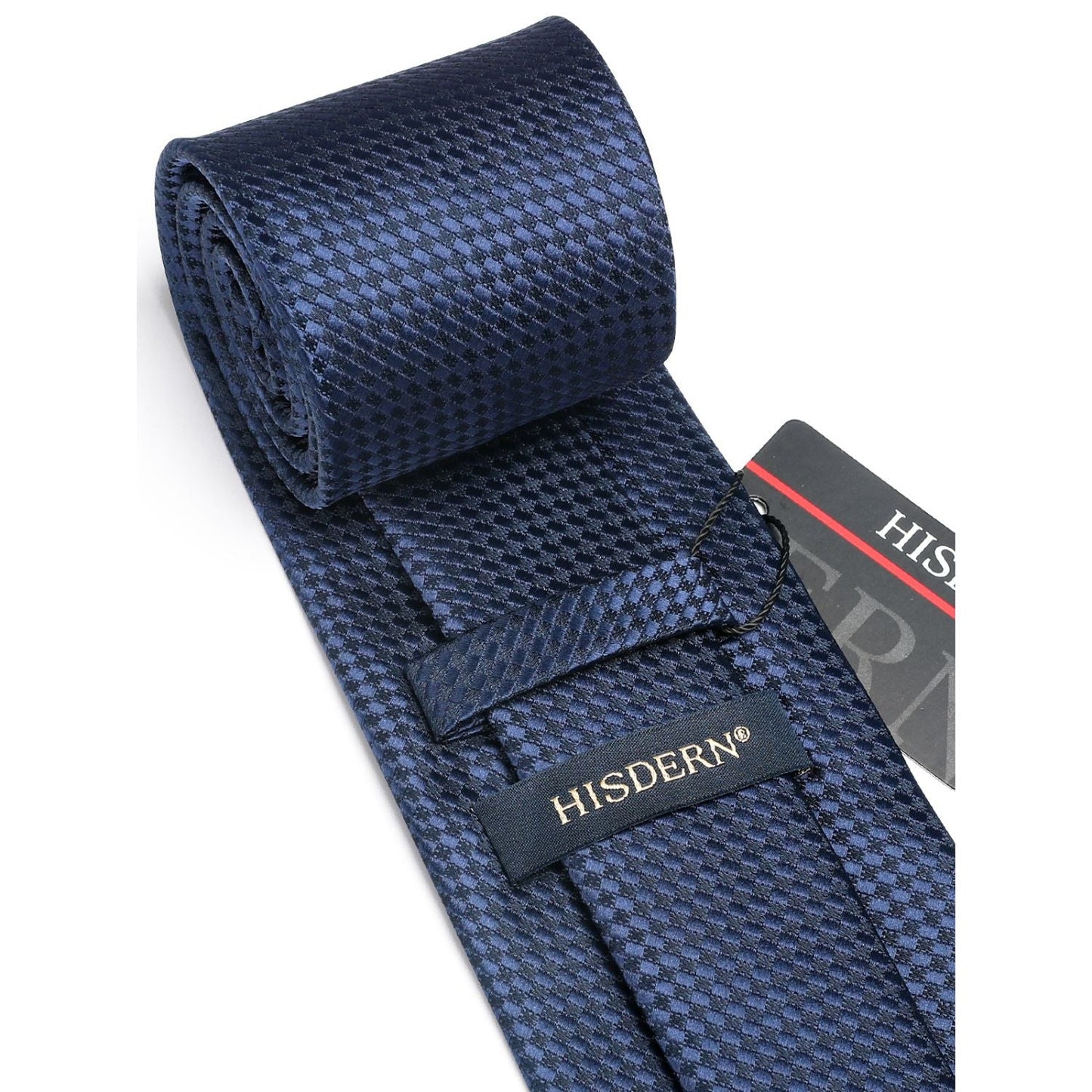 Hisdern Navy Blue Plaid Wedding Business Tie Set