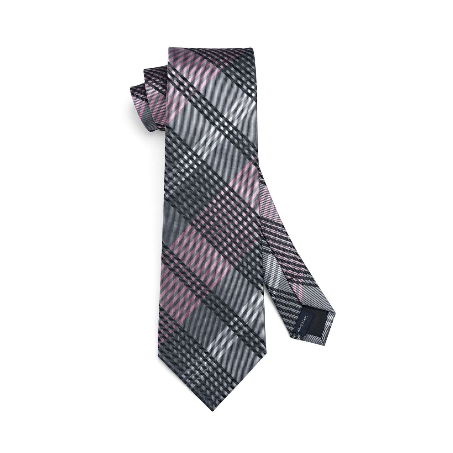 Hisdern Grey Pink Plaid Tie Set For Groomsmen