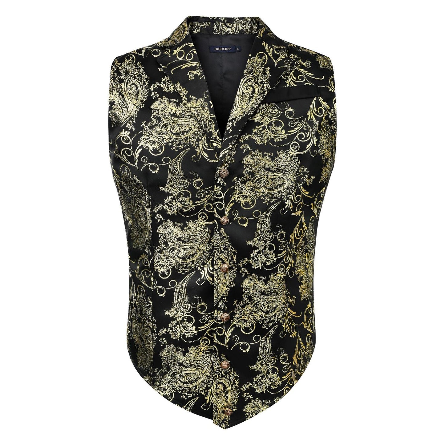 Hisdern Gothic Men's Formal Vest  Black Gold Lapel Party Coat