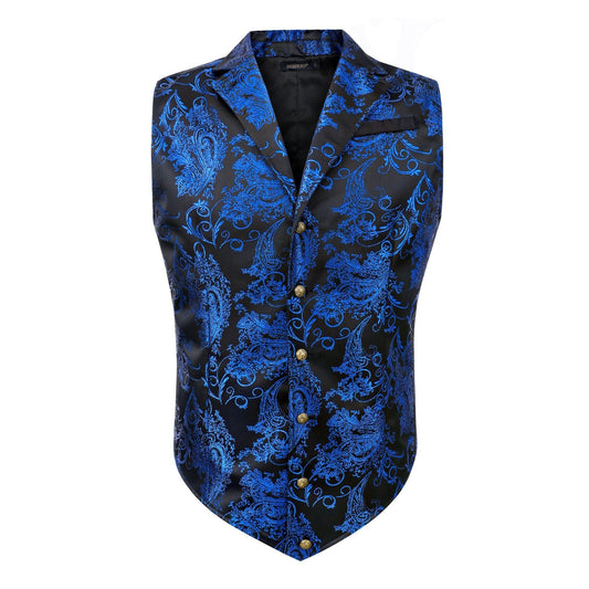 Hisdern Gothic Men's Formal Vest Black Blue Lapel Party Coat