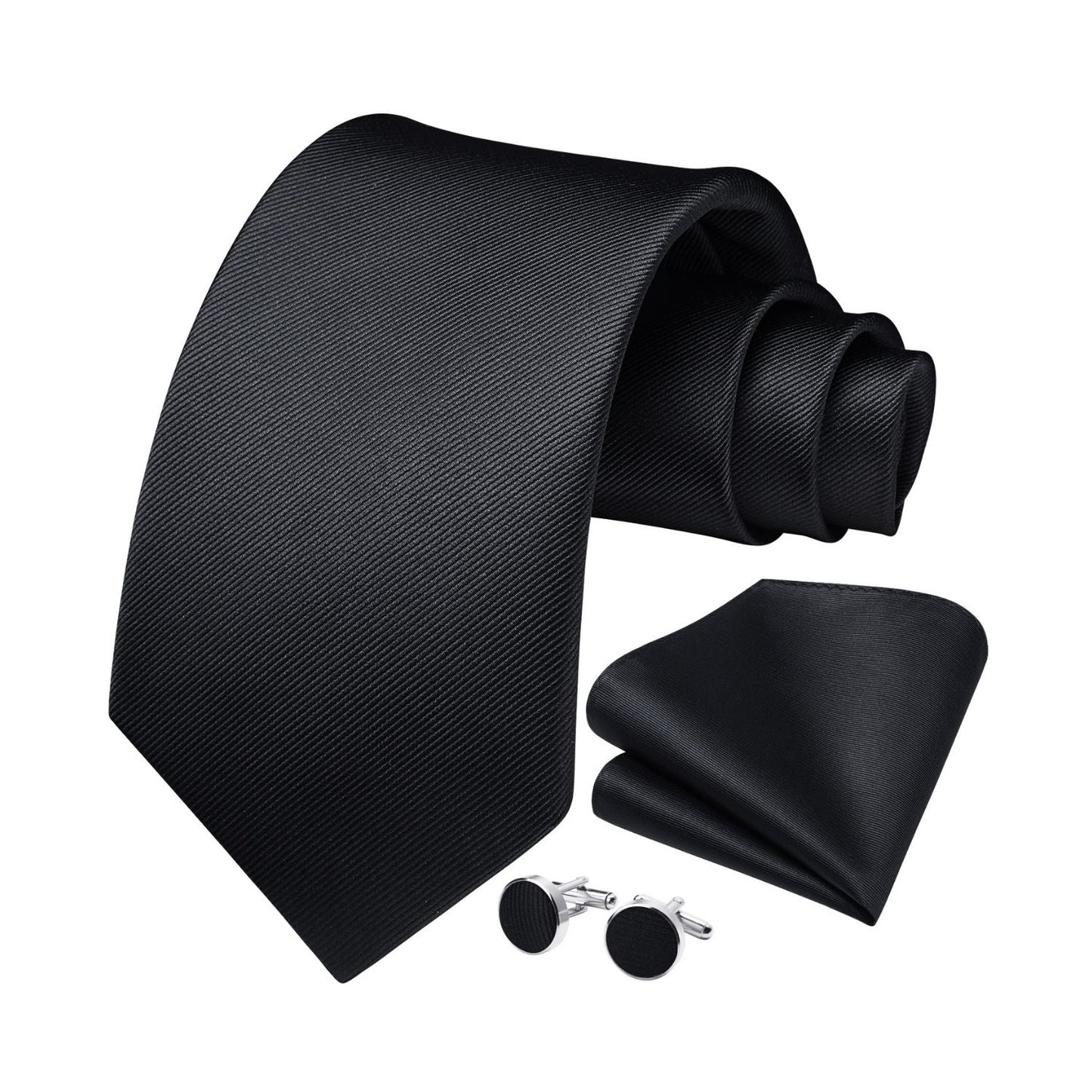Hisdern Black Solid Wedding Accessories Set with Cufflinks