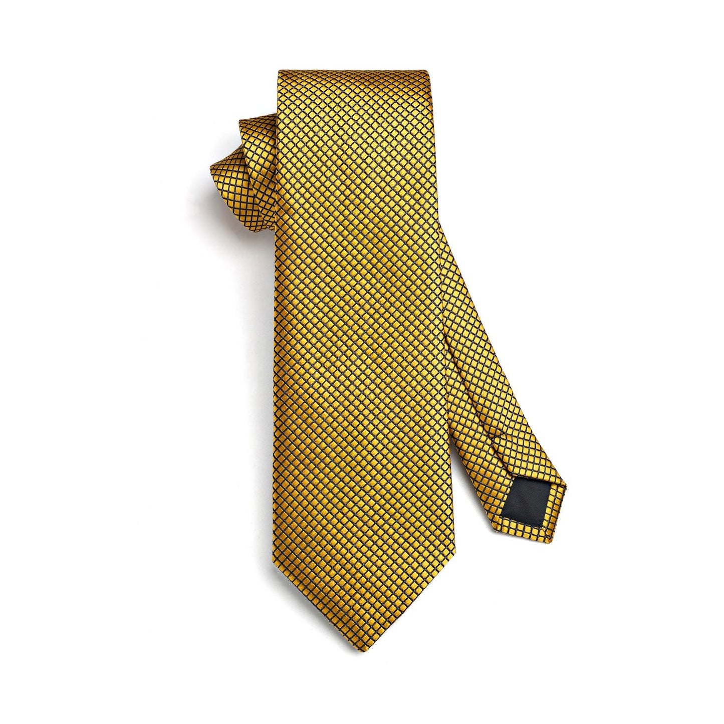 Hisdern Gold Plaid Wedding Accessories Set with Cufflinks Clip