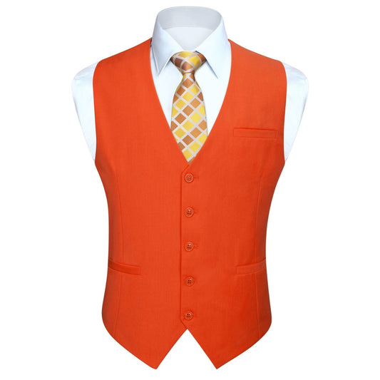 Hisdern Men's Orange Satin Suit Vest Formal Wear