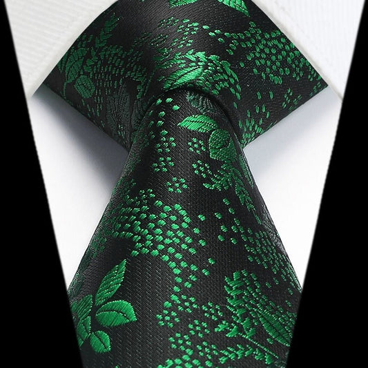 Hisdern Green Black Wedding Tie Set – Floral Tie & Pocket Square