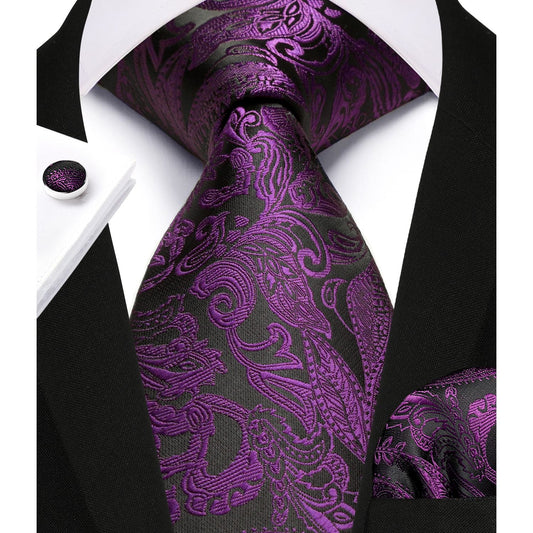 Hisdern Purple Paisley Wedding Accessories Set with Cufflinks