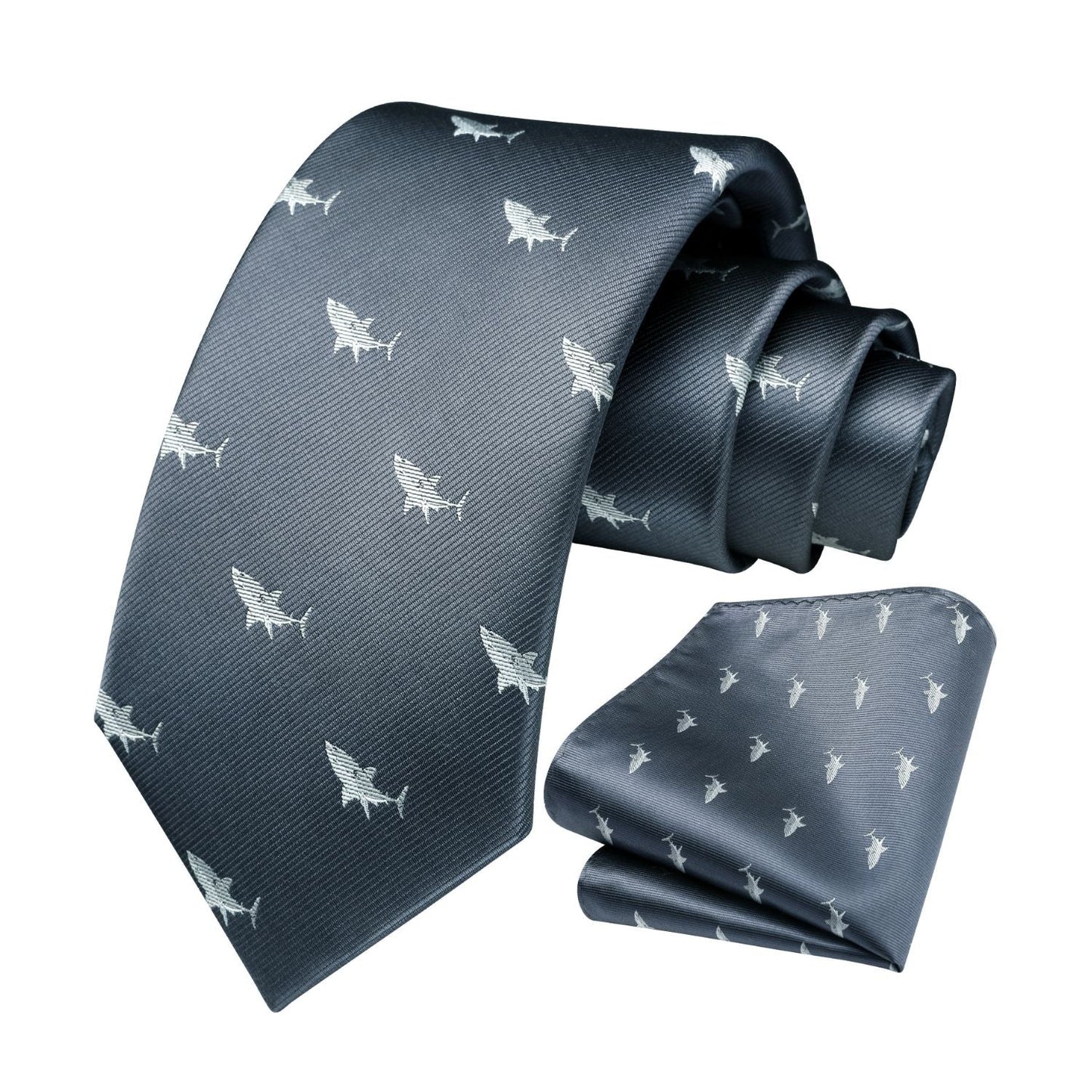 Hisdern Navy Blue Shark Print Men's Suit Tie Set