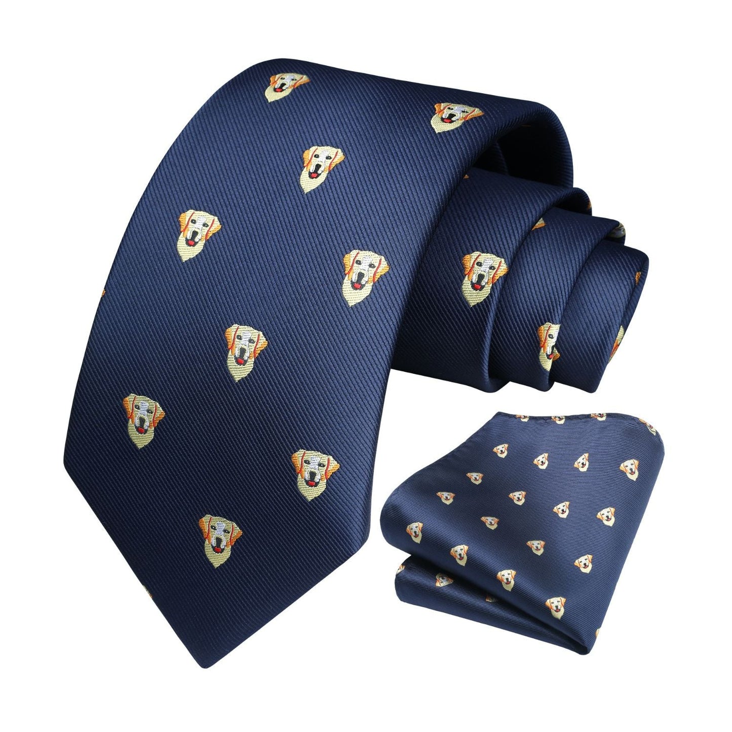 Hisdern Navy Blue Golden Retriever Cute Pattern Tie Set