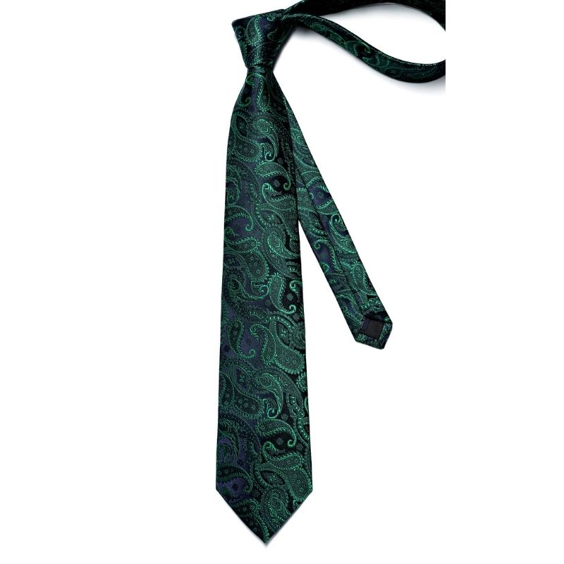 Hisdern Green Navy Blue Paisley Tie Set For Groomsmen