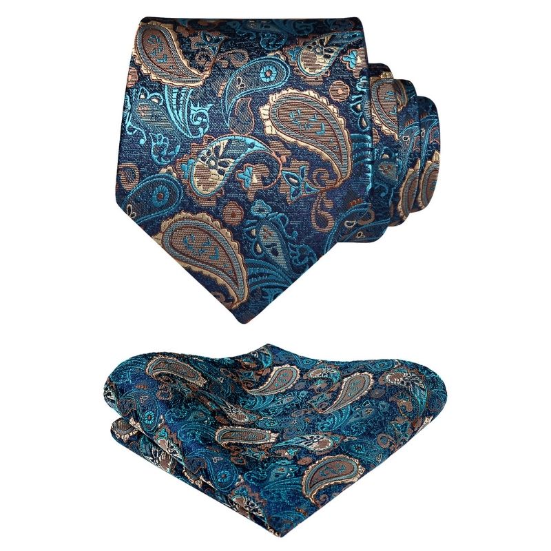 Hisdern Green Gold Paisley Tie Set For Groomsmen
