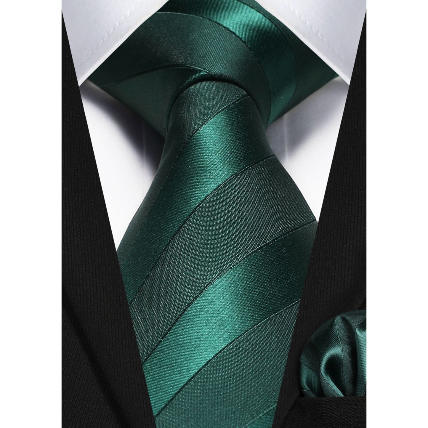 Hisdern Green Striped Business Tie Set